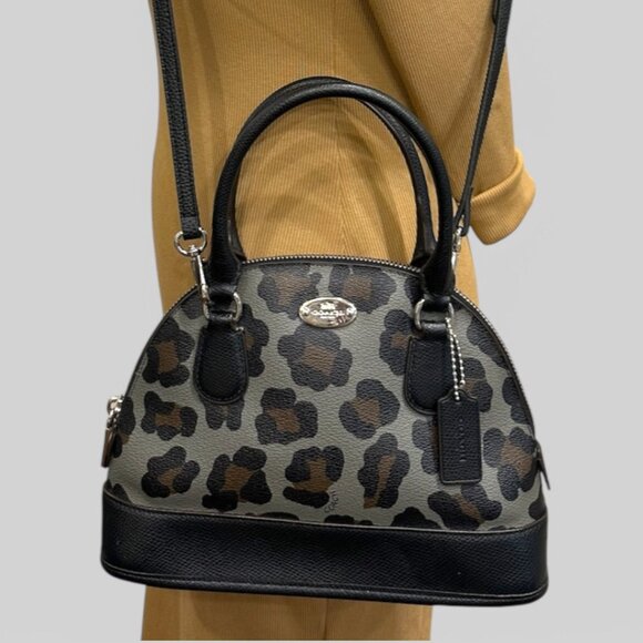 EUC Coach Mini Cora Domed Satchel Crossbody Ocelot Print & Coated Canvas #F36219 - Picture 2 of 13